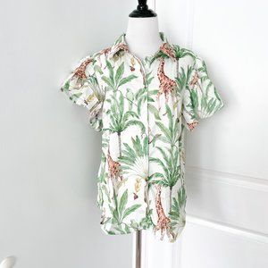 Anthropologie Tropical Safari Animal Print Flutter Sleeve Button Down Blouse
